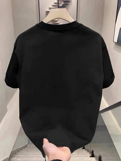 Men's Summer 100 Cotton Fashionable Casual Sports Loose Large Whale Pattern Printed Round Neck Short Sleeve T-shirt Top