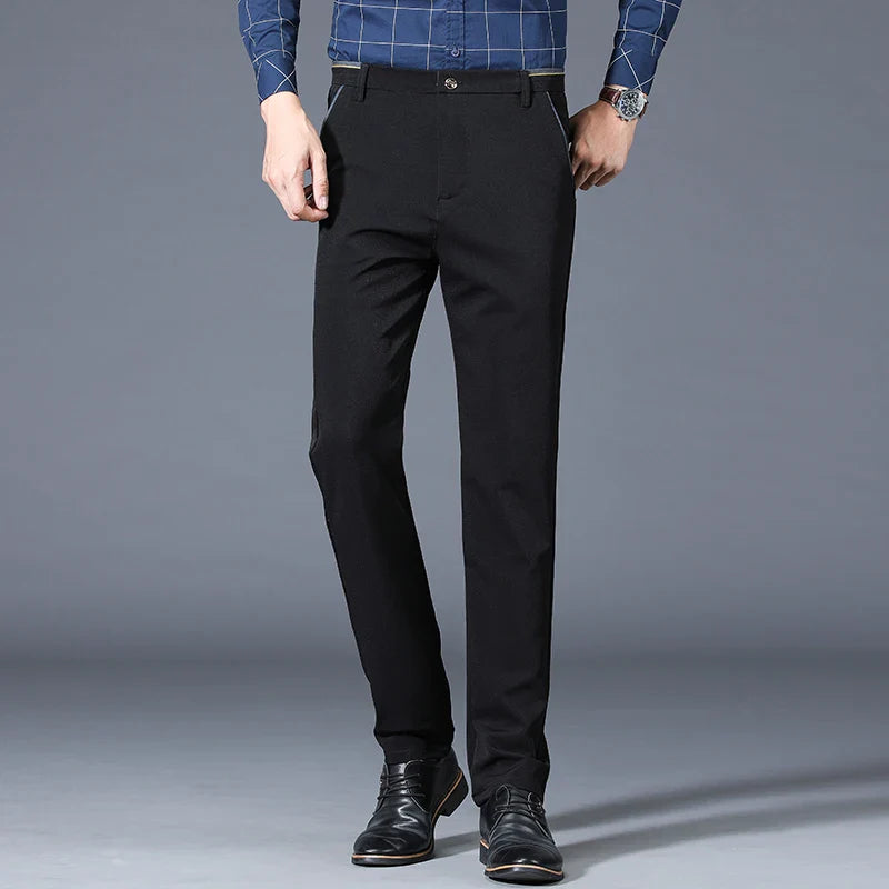 Winter New Classic Men's Fleece Casual Pants Thickened Straight Slim Warm Business Casual Office Male Velvet Trousers