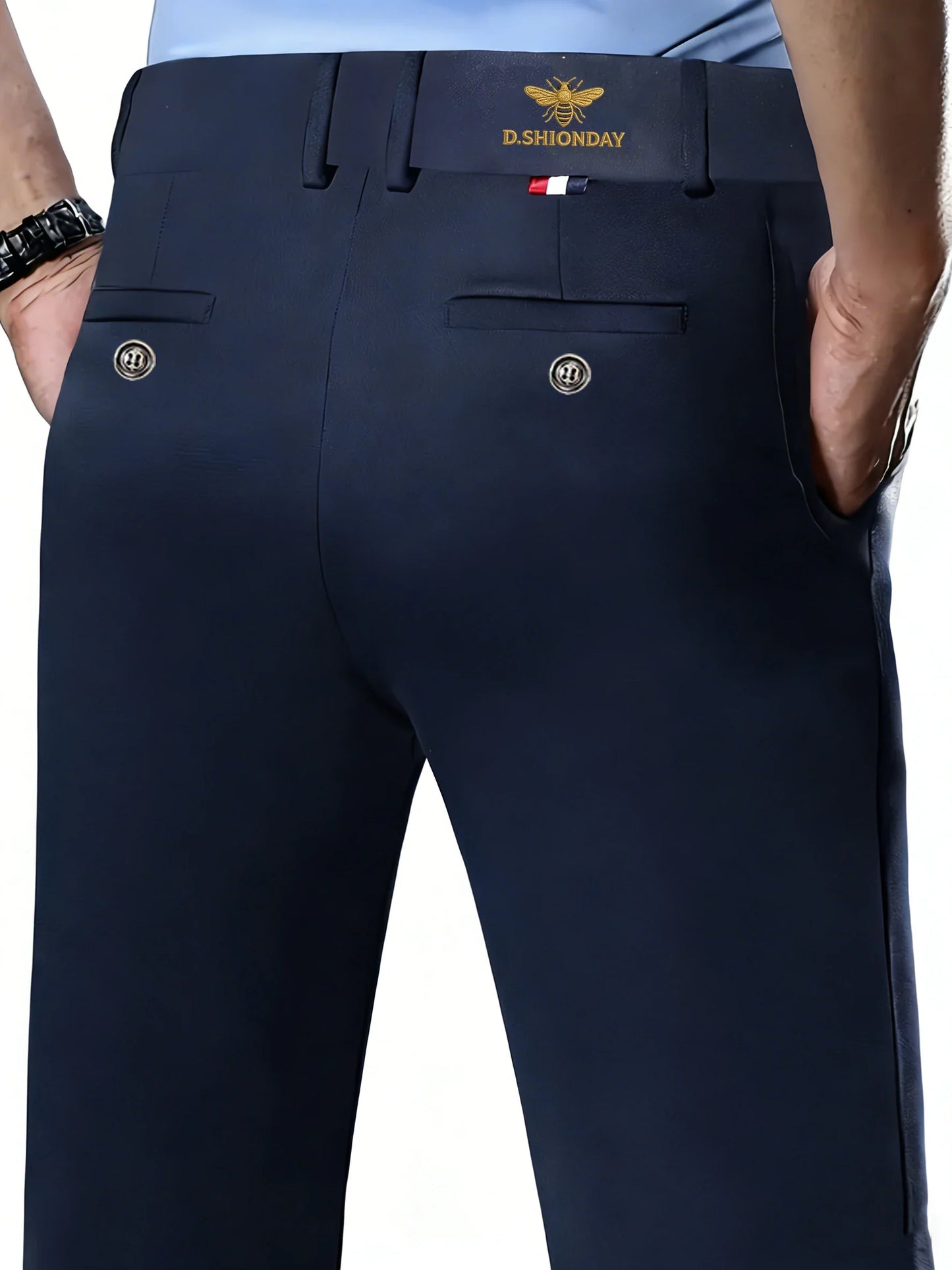 Men's Luxury Bee Waist Logo Business Casual Pants, High Elastic Slim Fit Formal Trousers for Office Commute & Daily Wear