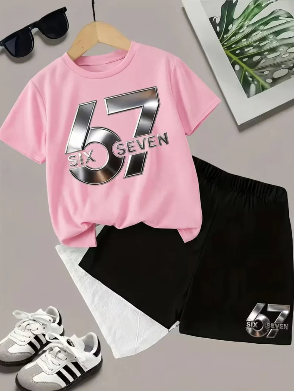 2026 New Cool 67 Funny Printed Kids T-Shirt Shorts Sports Set Fashion Children's Clothes Casual Boy Girl Short Sleeve Shorts Set