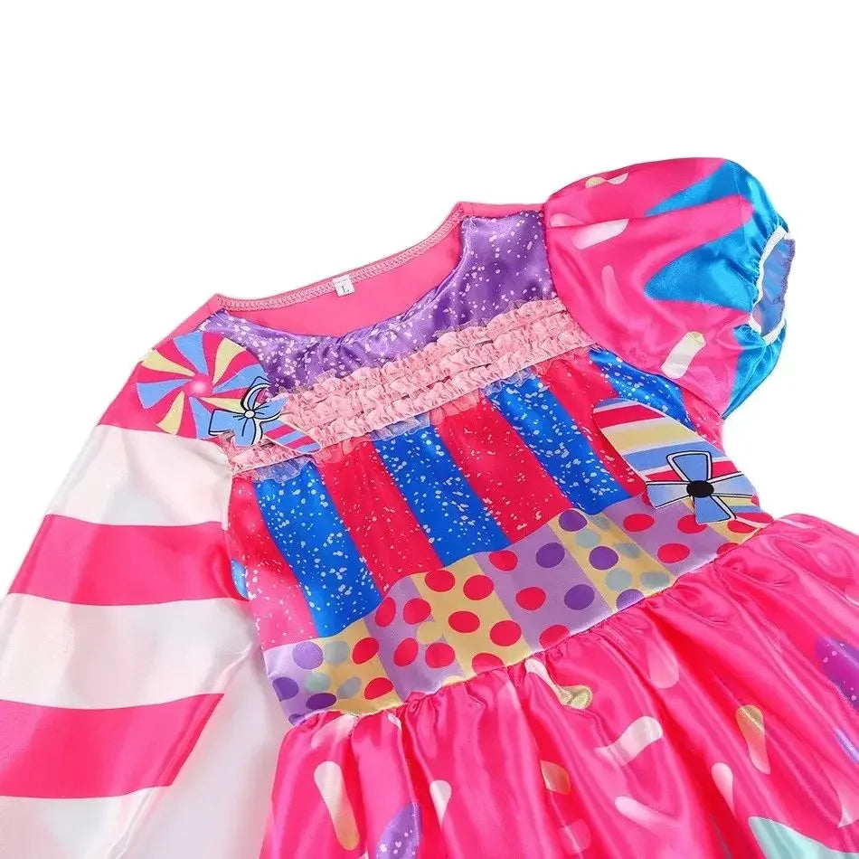 Presente Clássico para Festa de Carnaval de Purim para Meninas Vestido Arco-Íris Assimétrico Longo e Curto com Manga Doce Conjunto de Vestidos Fofos para Férias de Natal