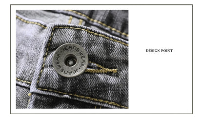 2022 Autumn Spring Fitted Straight Stretch Denim  Classic Style Badge Youth Men's Business Casual Jeans Trousers