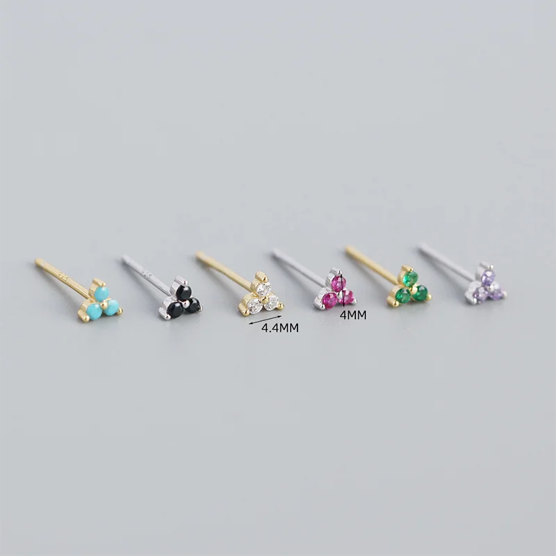 925 Sterling Silver Romantic Color Zircon Three-petal Flower Stud Earrings for Women Fashion Huggies Piercing Jewelry