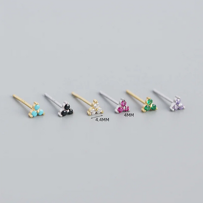 925 Sterling Silver Romantic Color Zircon Three-petal Flower Stud Earrings for Women Fashion Huggies Piercing Jewelry
