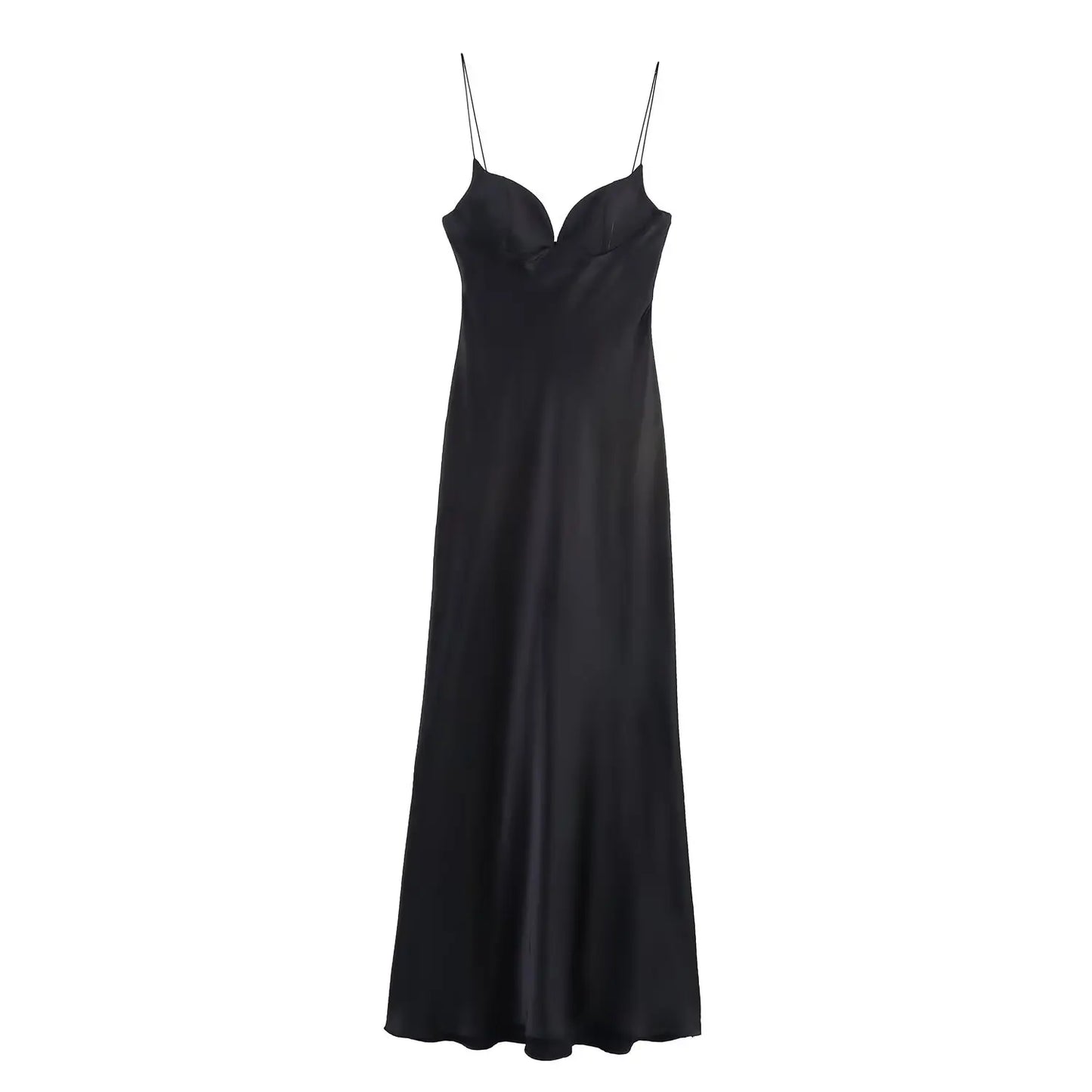 Women Red V-Neck Holiday Style Satin Texture Long Dress Sleeveless Summer Women's Back Zipper Fashion Sling Dresses