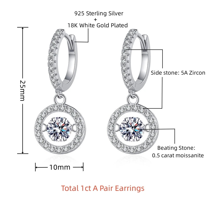 Real Moissanite Jewelry Set 925 Sterling Silver Sparking Beating Heart Diamond Pendants Necklace Hoop Earrings For Women Gift
