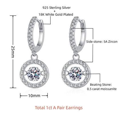 Real Moissanite Jewelry Set 925 Sterling Silver Sparking Beating Heart Diamond Pendants Necklace Hoop Earrings For Women Gift
