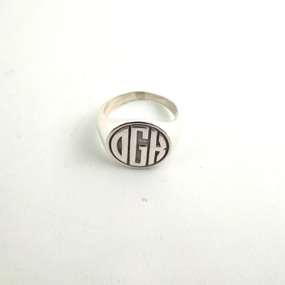 Custom  Engraved Pinky Ring 13mm Round Signet  Ring Custom Family Badge ring for Women Men Ring Copper Jewelry