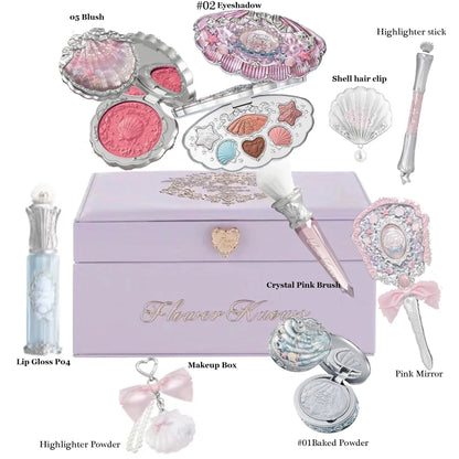 Shell Jewelry Gift Set Makeup Kit Full Professional Lip Gloss Highlighter Blush Baked Powder 10pcs Kits