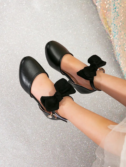 New Children High Heels Ankle-strap Bowknot Girl Princess Dress Sandals Sweet Wedding Party Versatile Kids Fashion Catwalk Shoes
