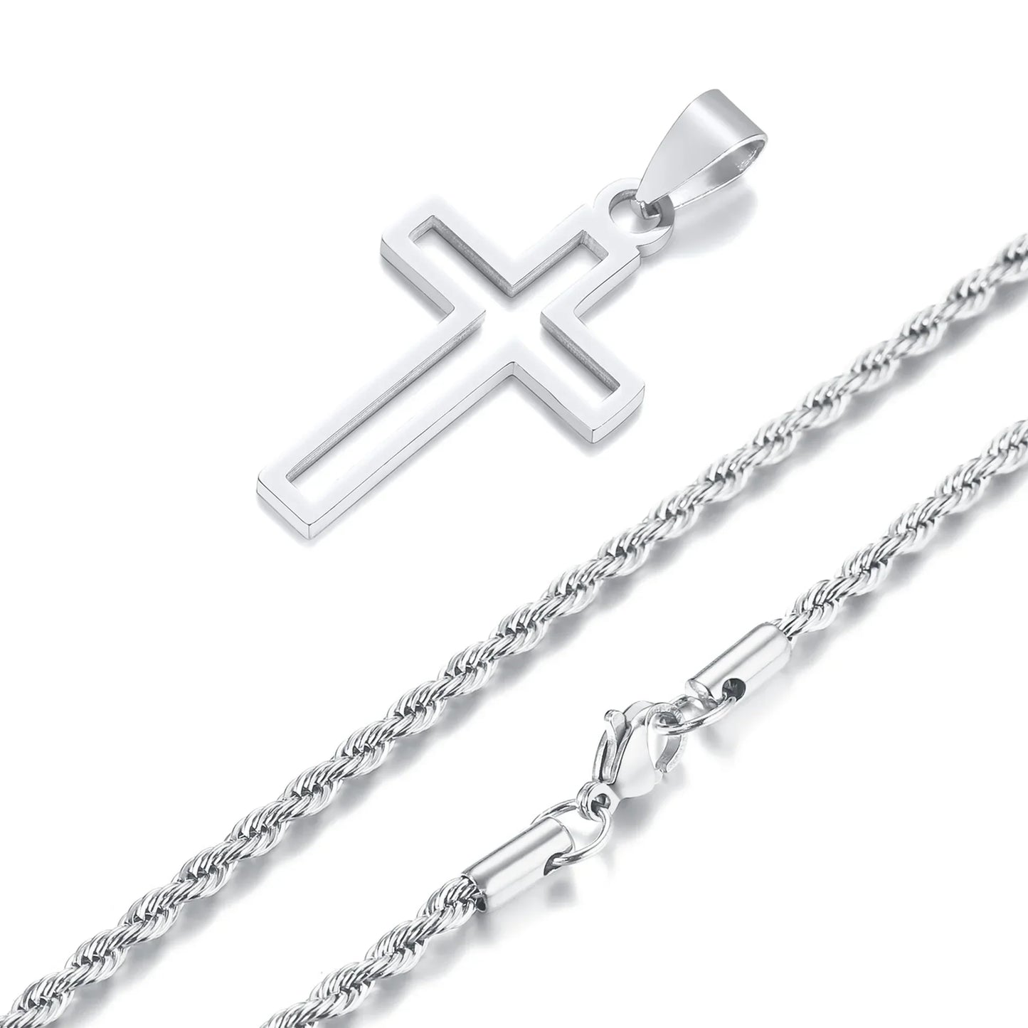 Casual Hollow Cross Necklaces for Men Boys,Waterproof Stainless Steel Cross Pendant Necklace,Religious Faith Prayer Jewelry Gift