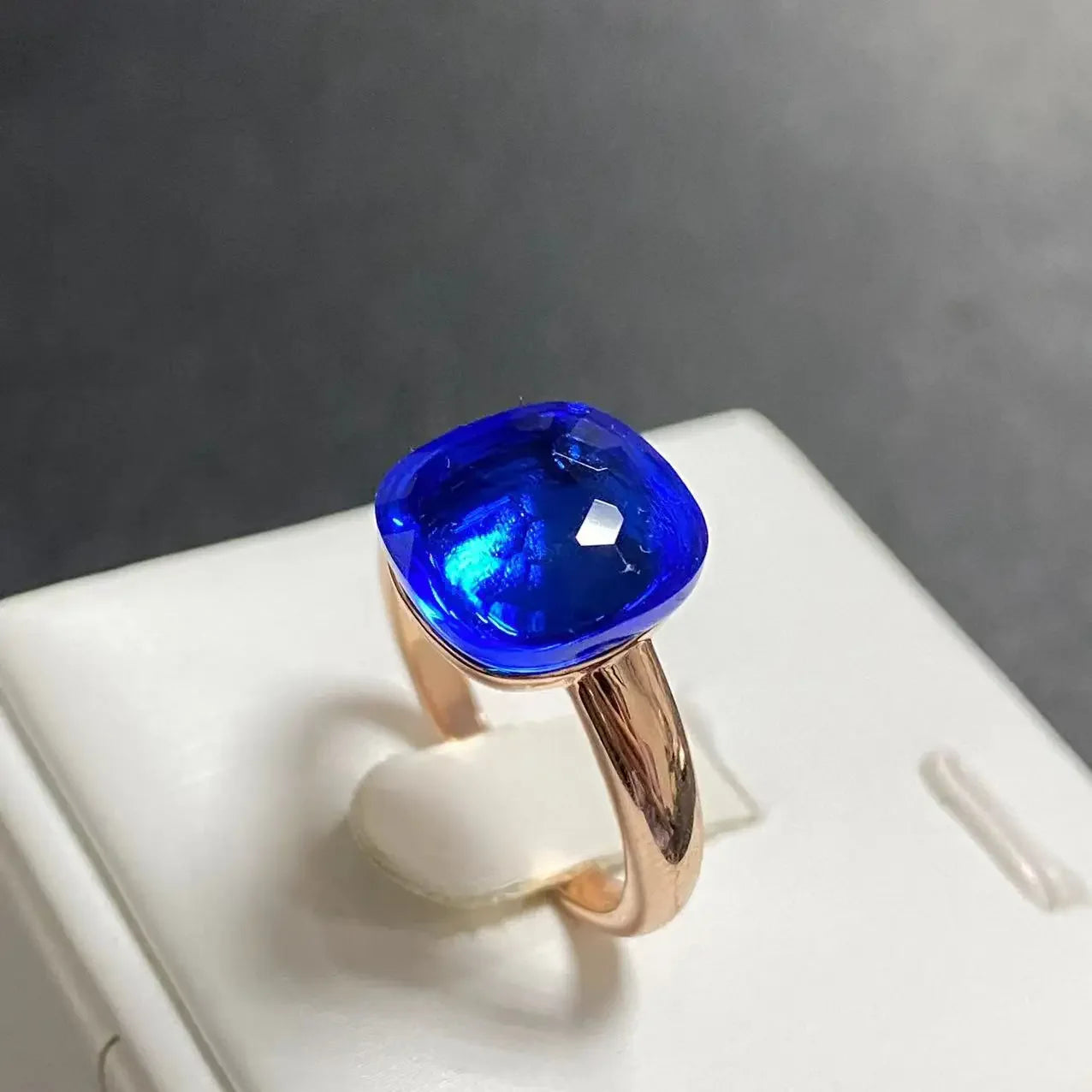 Trendy 12.6mm Flat Rose Gold Ring 35 Candy Colors Green Amethyst Turquoise Crystal Jewelry Gift for Women