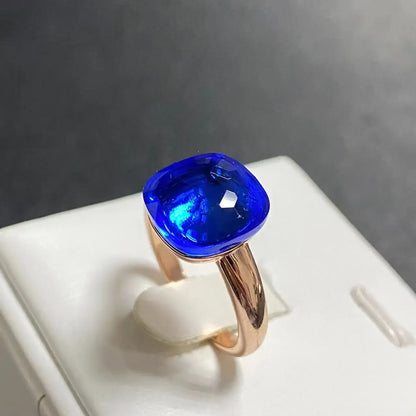 Trendy 12.6mm Flat Rose Gold Ring 35 Candy Colors Green Amethyst Turquoise Crystal Jewelry Gift for Women