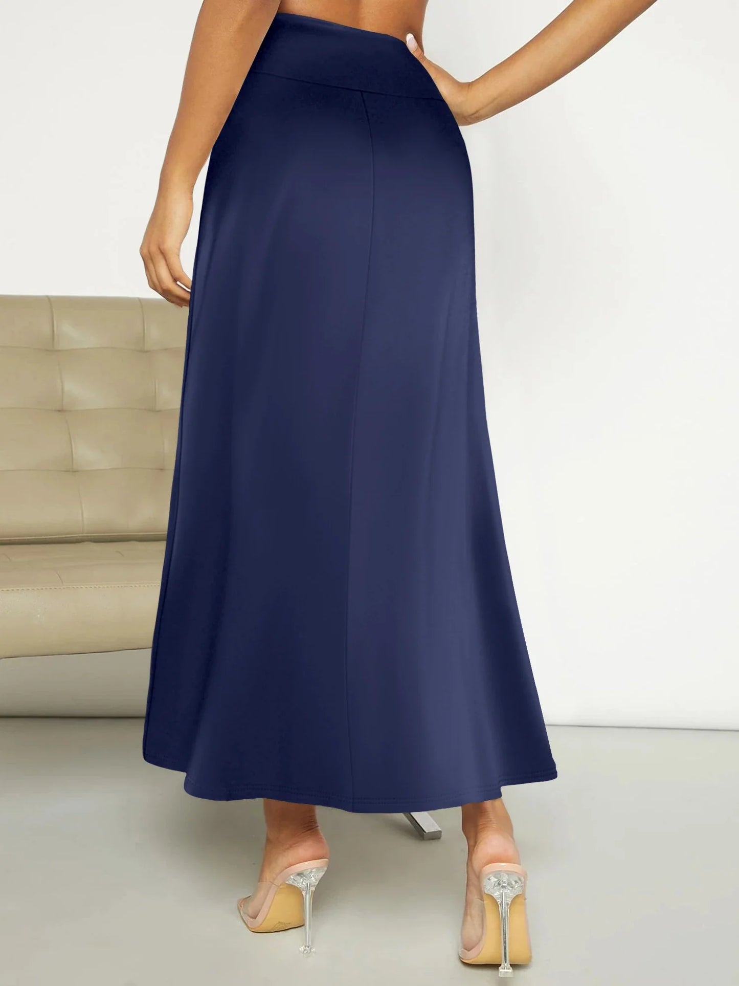 Women High Waist Midi Skirt A line Flowy Hem Elastic Waist Soft Fabric Ideal for Casual Gatherings Work Meetings Daily Outings