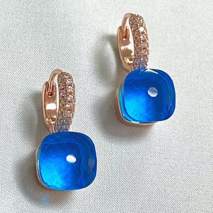 Classic Candy Color Earrings Inlay Transparent Zircon 27Colors Crystal Earrings Rose Gold Plated Fashion Jewelry For Women