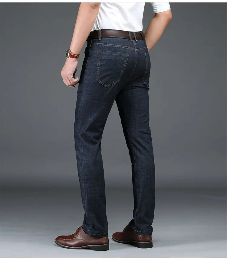 Men's Classic Straight Men's Jeans Fitted Comfortable Elastic Business Casual Denim Pants Korean Fashion  Autumn Casual Trousers