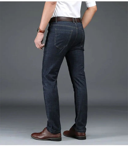 Men's Classic Straight Men's Jeans Fitted Comfortable Elastic Business Casual Denim Pants Korean Fashion  Autumn Casual Trousers