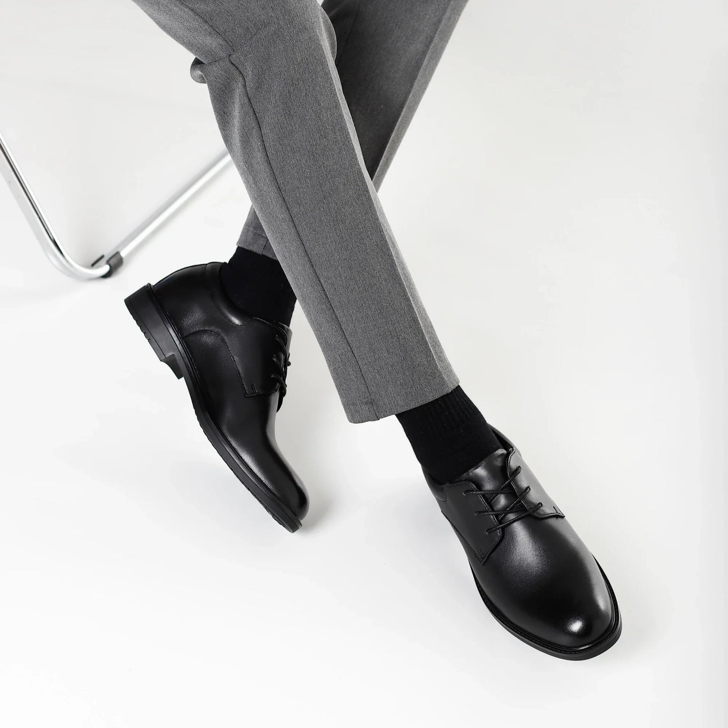 Men's Black Formal Dress Shoes Genuine Cow Leather Derby Shoes Pigskin Lined Ultra Soft Rubber Sole Formal Footwear