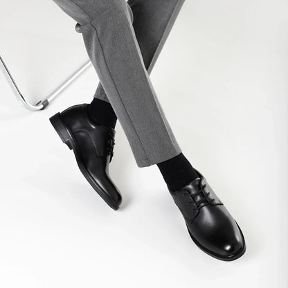 Men's Black Formal Dress Shoes Genuine Cow Leather Derby Shoes Pigskin Lined Ultra Soft Rubber Sole Formal Footwear