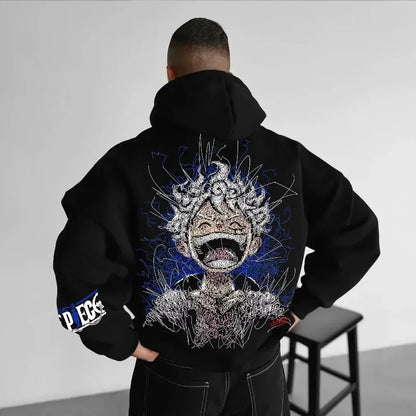 Anime Hand-painted Printed Hoodie 2025 Spring/Autumn Unisex Hip Hop Casual Loose Parent Child Pure Cotton Sweater Top