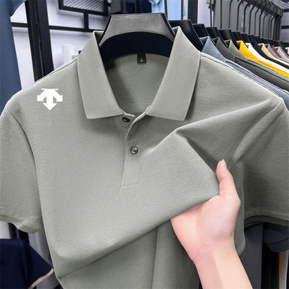 100% men's summer luxury brand polo shirt lapel geometric printing short sleeves t-shirt outdoor leisure men clothing tops