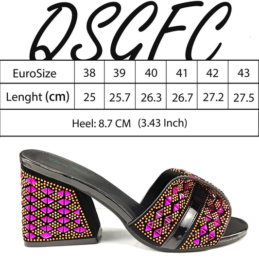 Italian Fashion Banquet Shoes and Bags African Women's Hand Bags with Rhinestone Decoration and Women's High Heels