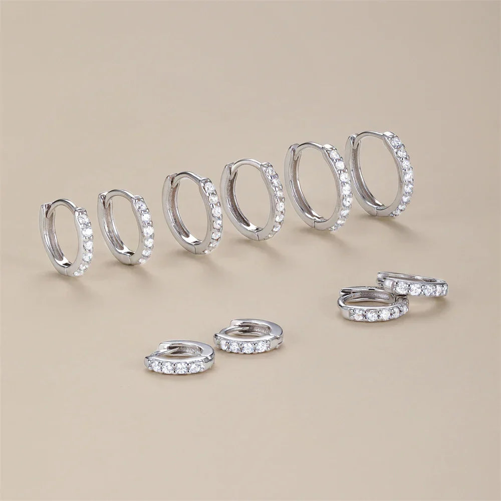 Silver 925 1 pair Women Small Hoops Earring Piercing Ear Cartilage Tragus Simple Thin Circle Anti-allergic Ear Buckle