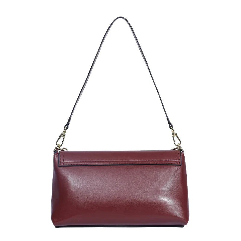 Elegant Black Leather Women Shoulder Bag Metal Logo Flap Handbag Chain Strap Office Commute Daily Casual