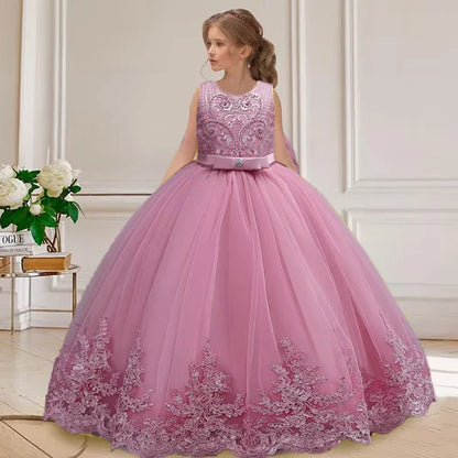 4-12 years old gorgeous girl dress sheer elegant girl birthday party princess dress long carnival evening dress summer clothing