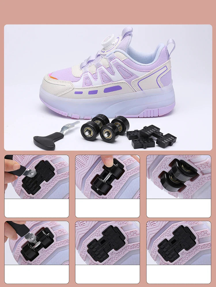Boys Girls Roller Shoes Pink Blue Four Wheels Luminous Glowing Kids Outdoor Sport Casual Shoes USB Children Led Sneakers Shoes