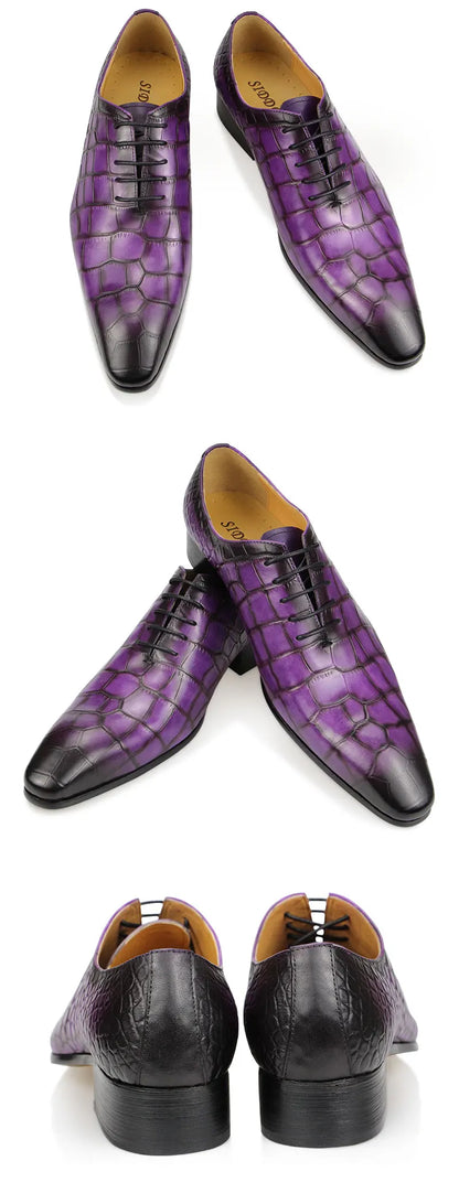 Fashion Crocodile Pattern Print Genuine Leather Shoes Summer Men Dress Wedding Shoes Casual Business Pointed Toe Leather Shoes