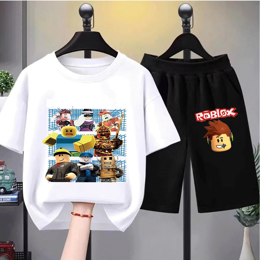 Kids Print Short Sleeve T-Shirt Set Fashionable and Fun for Little Gamers
