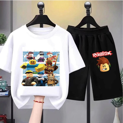 Kids Print Short Sleeve T-Shirt Set Fashionable and Fun for Little Gamers