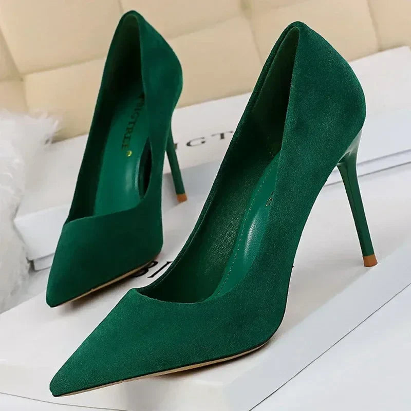 Women 9cm High Heels Daily Party Colorful Suede Pumps Female Scarpins Stiletto Evening Banquet Red Yellow Shoes Plus Size 34-43