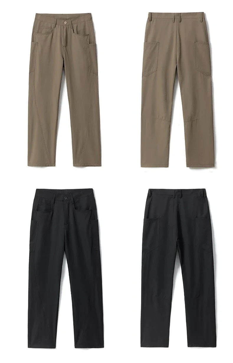 2026 Summer Thin Men's Loose Pants with Large Pockets Work Style Casual Straight Solid Color Male Simple Baggy Pants