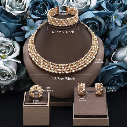 Dubai Casamento Nupcial Conjuntos Completos De Joias Para Mulheres Festa Luxo Nigéria Banhado A Ouro Contas Gargantilha Colar Conjunto De Joias