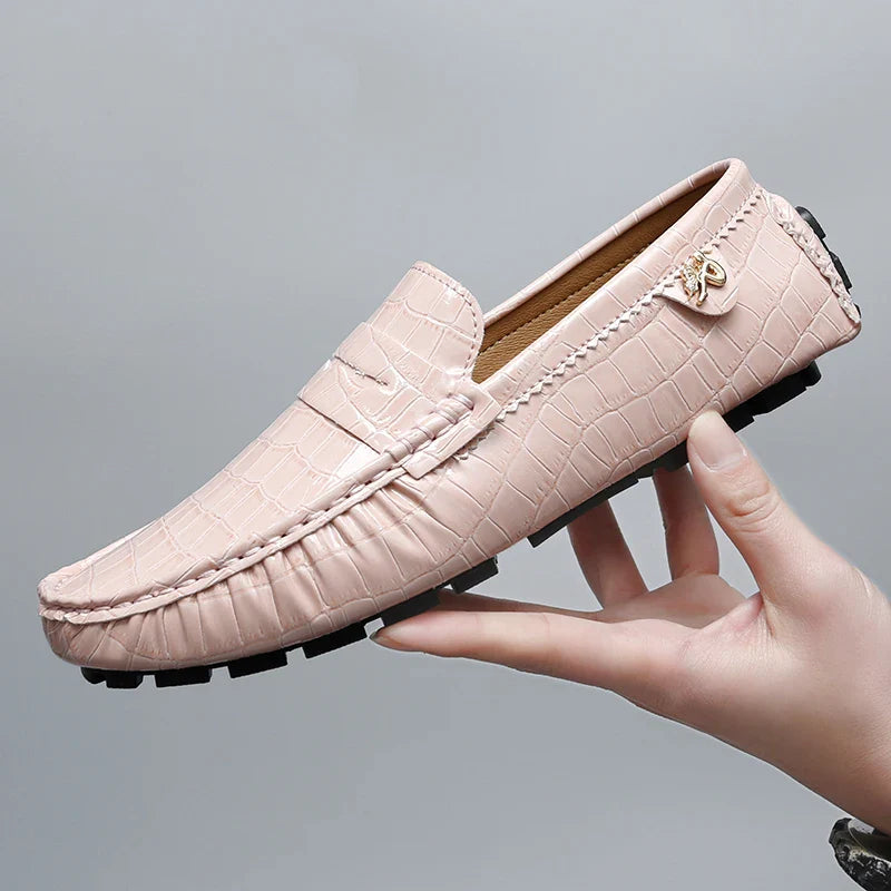Patent Leather Loafers for Men, Crocodile Pattern, Korean Style, Trendy, Popular Casual Leather Shoes, Slip-On Loafers, Lazy Shoes