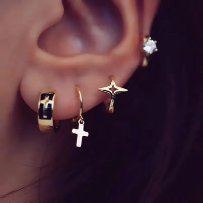 925 Sterling Silver Earring Colorful Dripping Oil Material Ear Ring Ear Buckle Rhombus Shape Trend Wild Girl Women Boy Ear Jewel