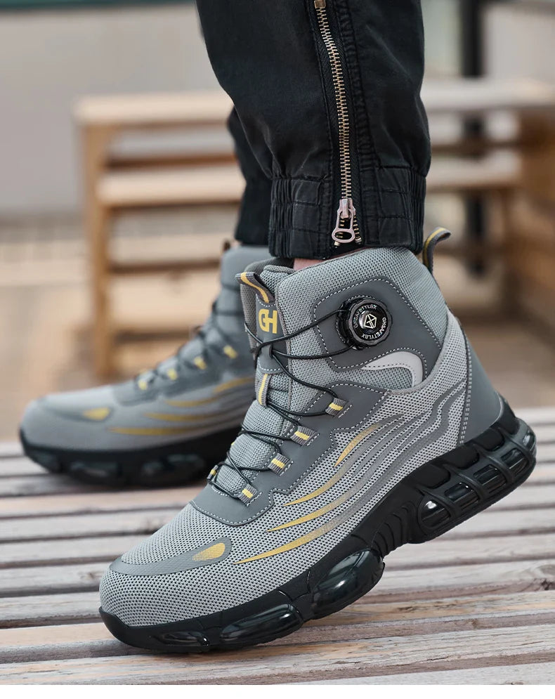 Men's Safety Shoes High Top Work Safety Shoes Steel Toe Sneakers Rotation Button Anti-smash Antipuncture Steel  Safety Boots