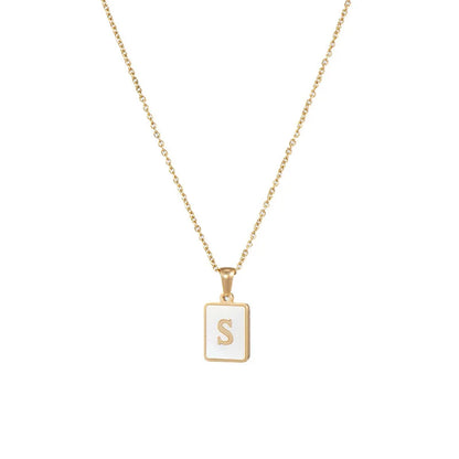 Minimalist Mother of Pearl Shell Stainless Steel Tarnish Free Initial Necklace Gold Plated Letter Necklace for Women