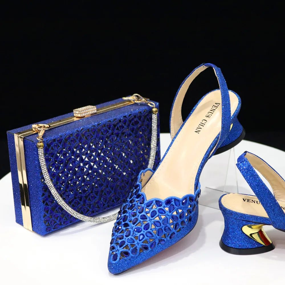 Royal Blue Shoe And Bag With Elegant High Heels Shoes Italian Popular Design African Ladies Shoes Bag Set