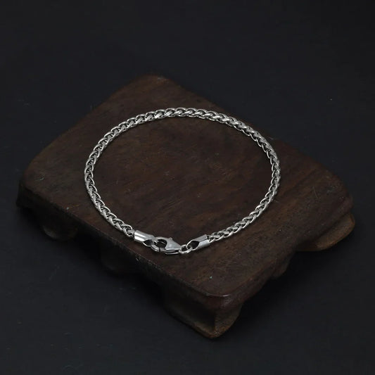 925 Sterling Silver 3mm Braided Wheat Chain Bracelet 17-21cm Simple Retro Minimalism Jewelry For Men and Women