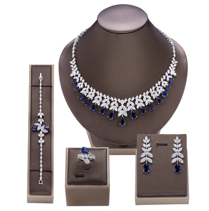 4 Pcs Super Luxury Cubic Zirconia Bridal Wedding Party Costume Nigerian Dubai Jewelry Set for Brides Accessories