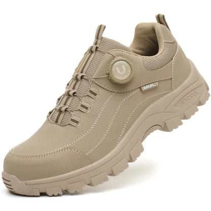 Men's Safety Shoes with Button Design Steel Toe Anti- Crush Resistant And Slip-Resistant Outsole for Outdoor Workshop Workwear