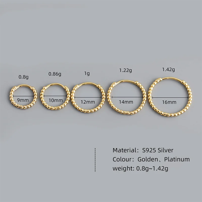 925 Sterling Silver Fashion Minimalist Beads Huggies Hoop Earrings for Women Trend Charm Ear Buckle Bohemian Jewelry Gift