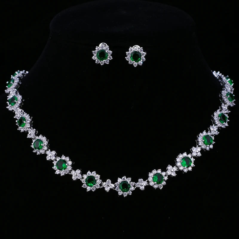 Classic Hot Sale 5 Colors Options High Quality Round Zirconia Jewelry Sets for Elegant Women Wedding Dress Accessories