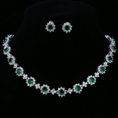 Classic Hot Sale 5 Colors Options High Quality Round Zirconia Jewelry Sets for Elegant Women Wedding Dress Accessories