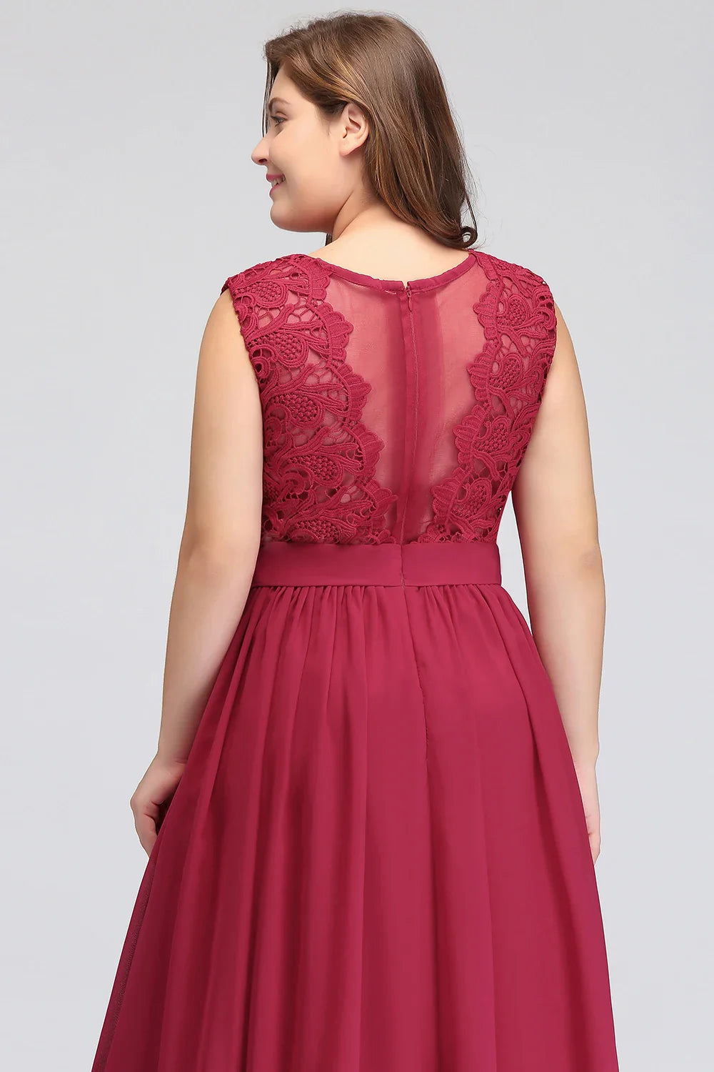 Hot Sale Lace A Line Prom Dress 2024 New Style Evening Dress Chiffon Back Illusion Bridsmaid Dress Pleat vestidos de fiesta