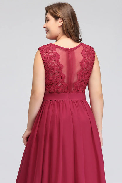 Hot Sale Lace A Line Prom Dress 2024 New Style Evening Dress Chiffon Back Illusion Bridsmaid Dress Pleat vestidos de fiesta