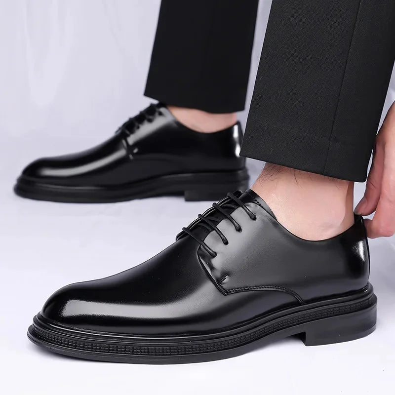 Soft Bottom Men's Dress Shoes Business Casual Black Wedding Groomsmen Shoes Comfortable Rubber Sole Adult Footwear